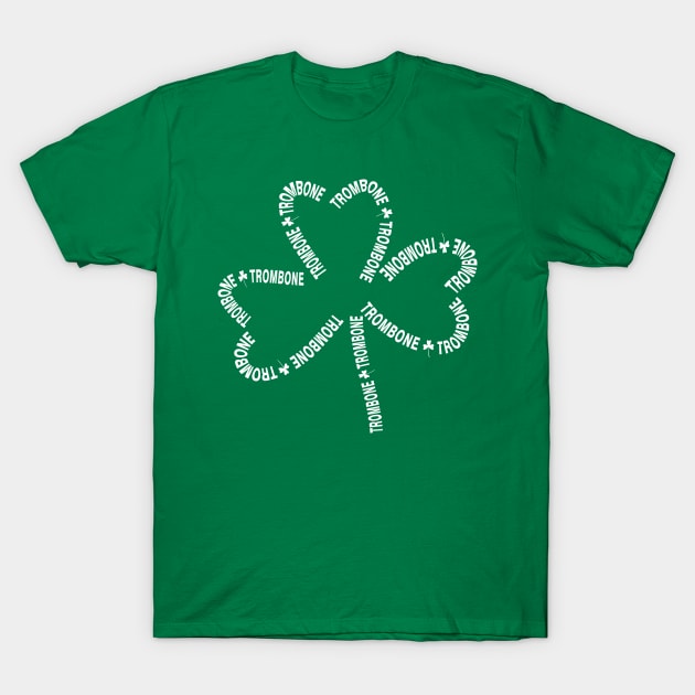 Trombone White Text Shamrock T-Shirt by Barthol Graphics